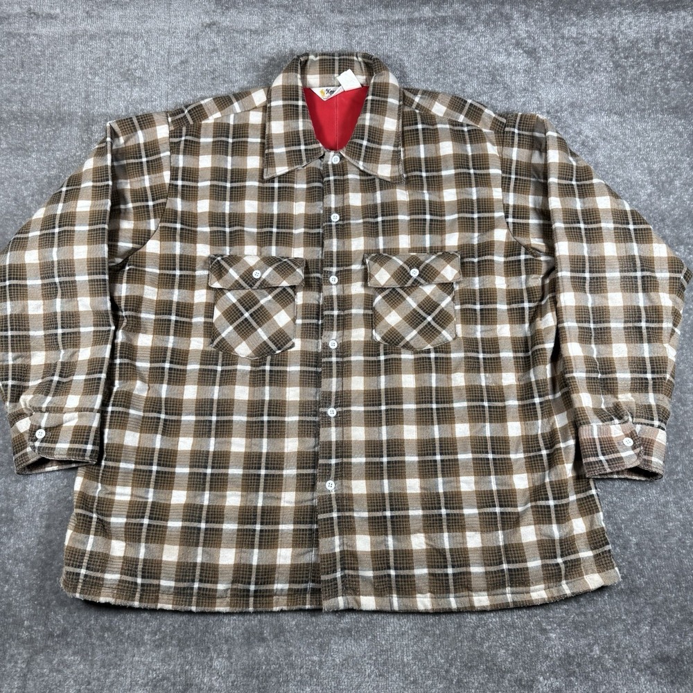 Vintage Key Shirt Jacket Men's XL Brown Plaid Quilted Lined Shacket‎ Chore Barn